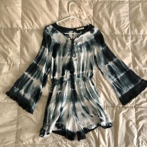 Women's Tie-Dyed Romper with Long Bell Sleeve